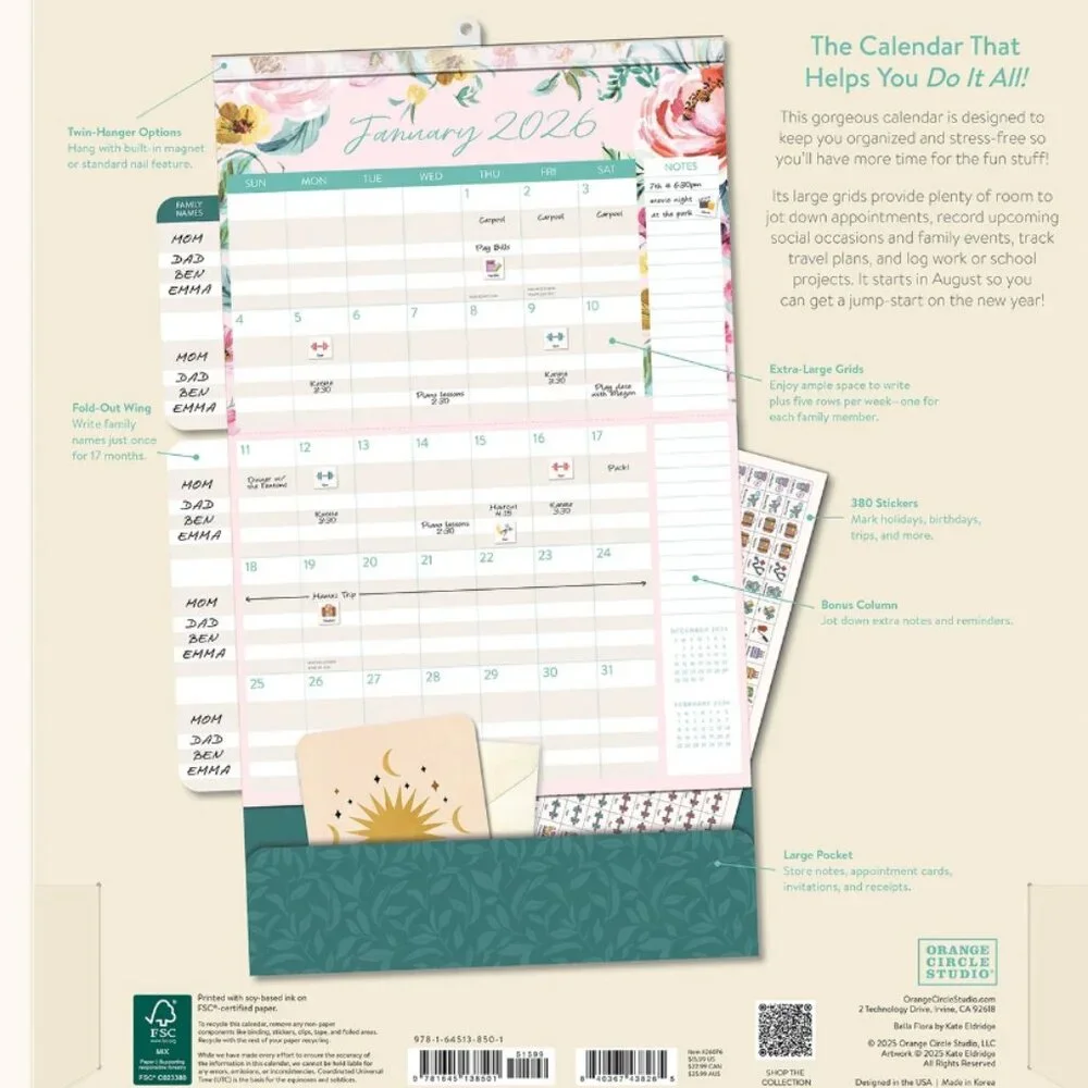 Studio Oh - 2026 Bella Flora Do It All Wall Calendar